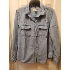 Old Navy Classic Chambray Long Sleeve Sz M Medium Wash Button Up Western Casual